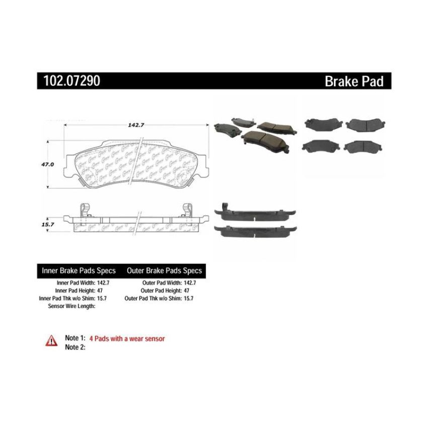 CENTRIC PARTS 102.07290 C-Tek Semi-Metallic Brake Pads with Shims