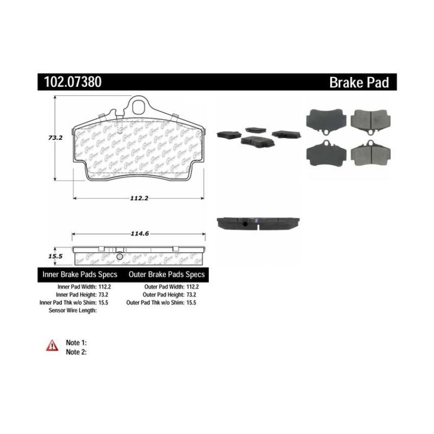 CENTRIC PARTS 102.07380 C-Tek Semi-Metallic Brake Pads with Shims