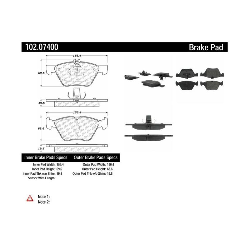 CENTRIC PARTS 102.07400 C-Tek Semi-Metallic Brake Pads with Shims