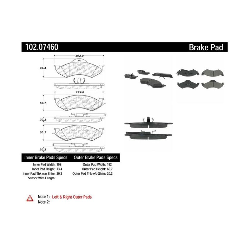 CENTRIC PARTS 102.07460 C-Tek Semi-Metallic Brake Pads with Shims