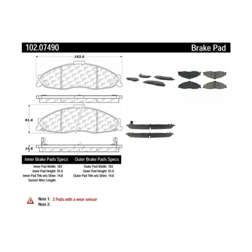 CENTRIC PARTS 102.07490 C-Tek Semi-Metallic Brake Pads with Shims