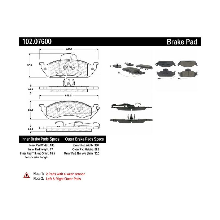 CENTRIC PARTS 102.07600 C-Tek Semi-Metallic Brake Pads with Shims