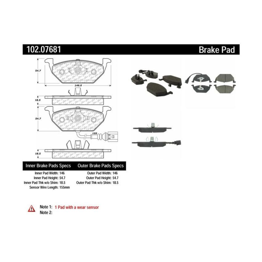 CENTRIC PARTS 102.07681 C-Tek Semi-Metallic Brake Pads with Shims