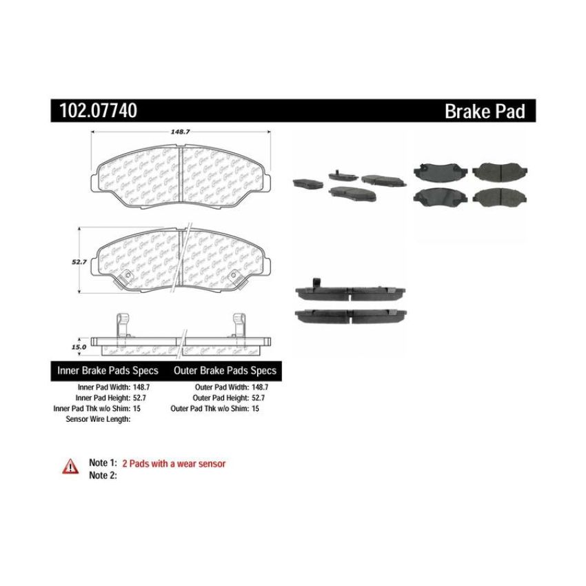 CENTRIC PARTS 102.07740 C-Tek Semi-Metallic Brake Pads with Shims