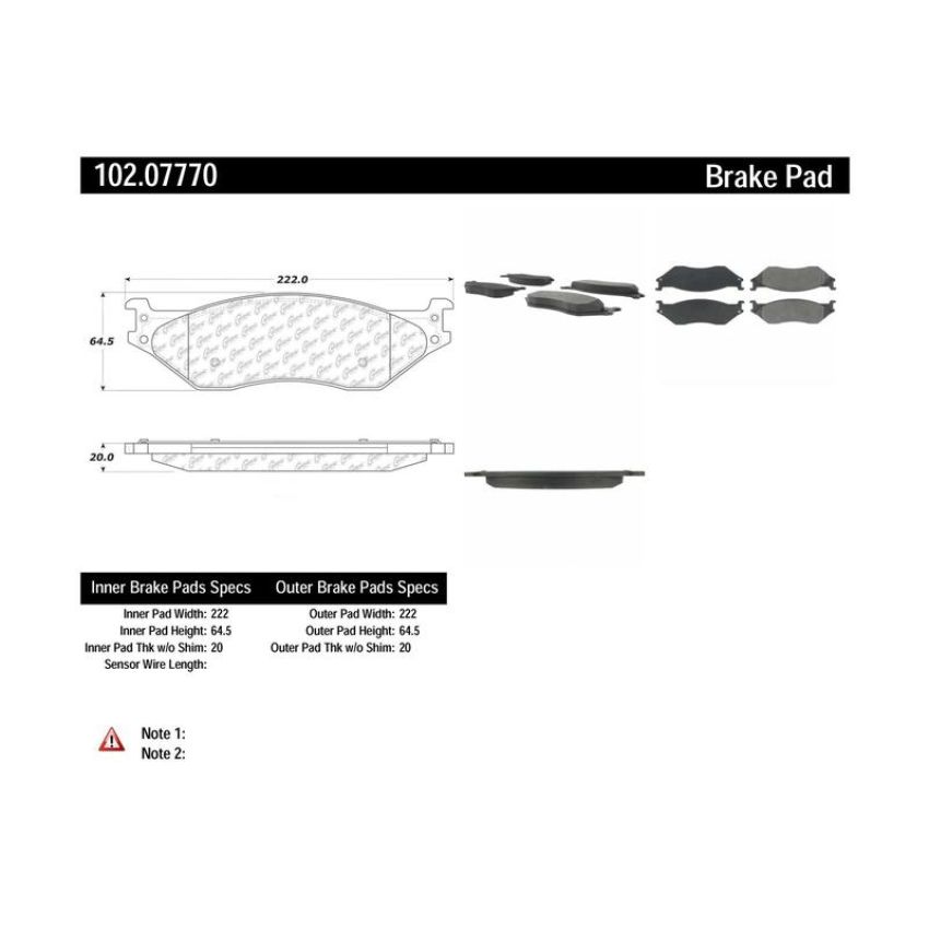 CENTRIC PARTS 102.07770 C-Tek Semi-Metallic Brake Pads with Shims