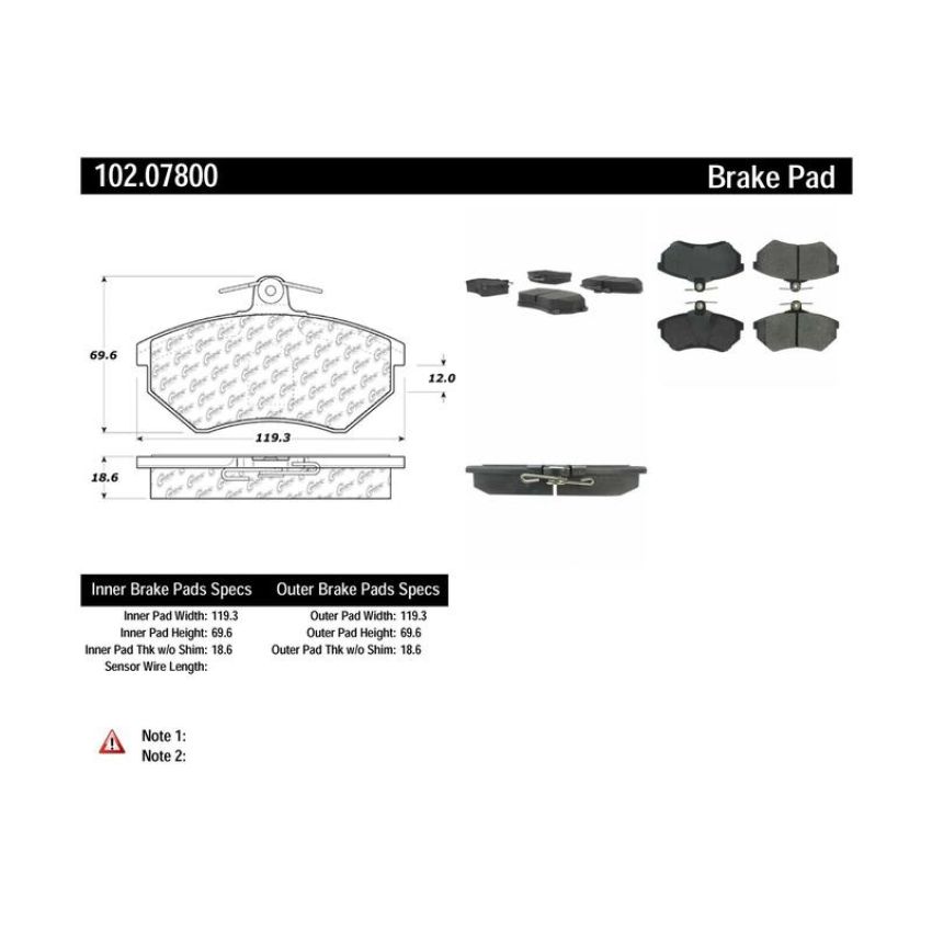 CENTRIC PARTS 102.07800 C-Tek Semi-Metallic Brake Pads with Shims