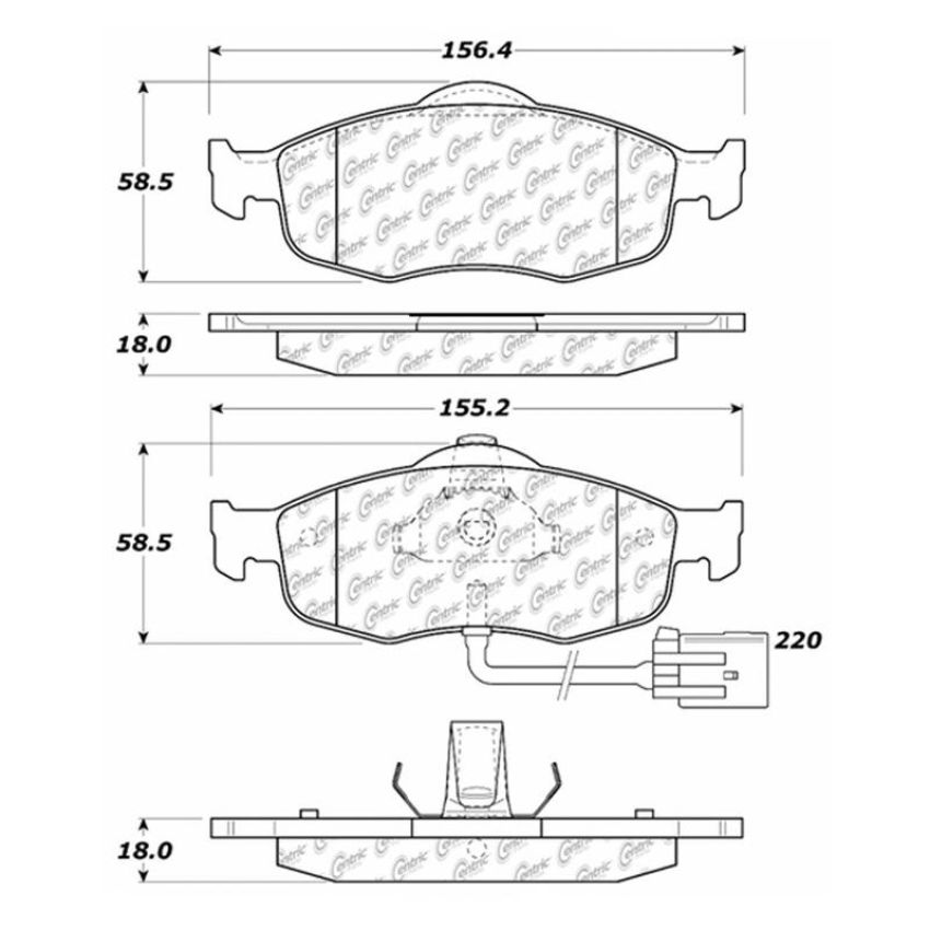 CENTRIC PARTS 102.08010 C-Tek Semi-Metallic Brake Pads with Shims