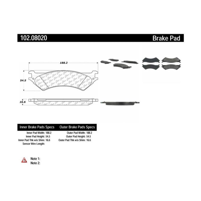 CENTRIC PARTS 102.08020 C-Tek Semi-Metallic Brake Pads with Shims