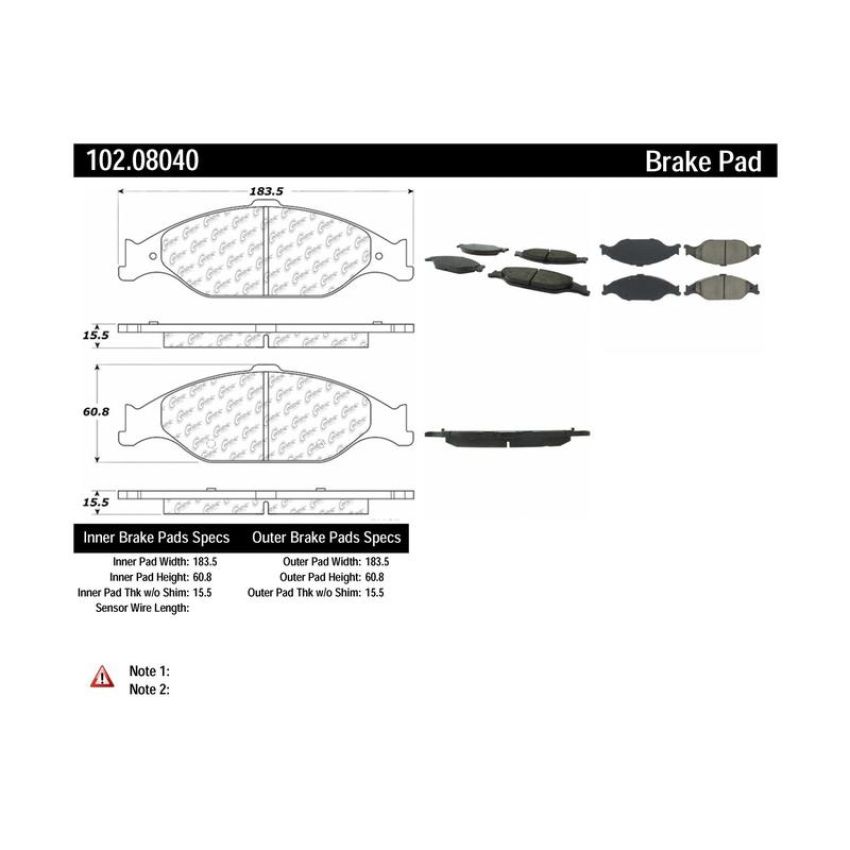CENTRIC PARTS 102.08040 C-Tek Semi-Metallic Brake Pads with Shims