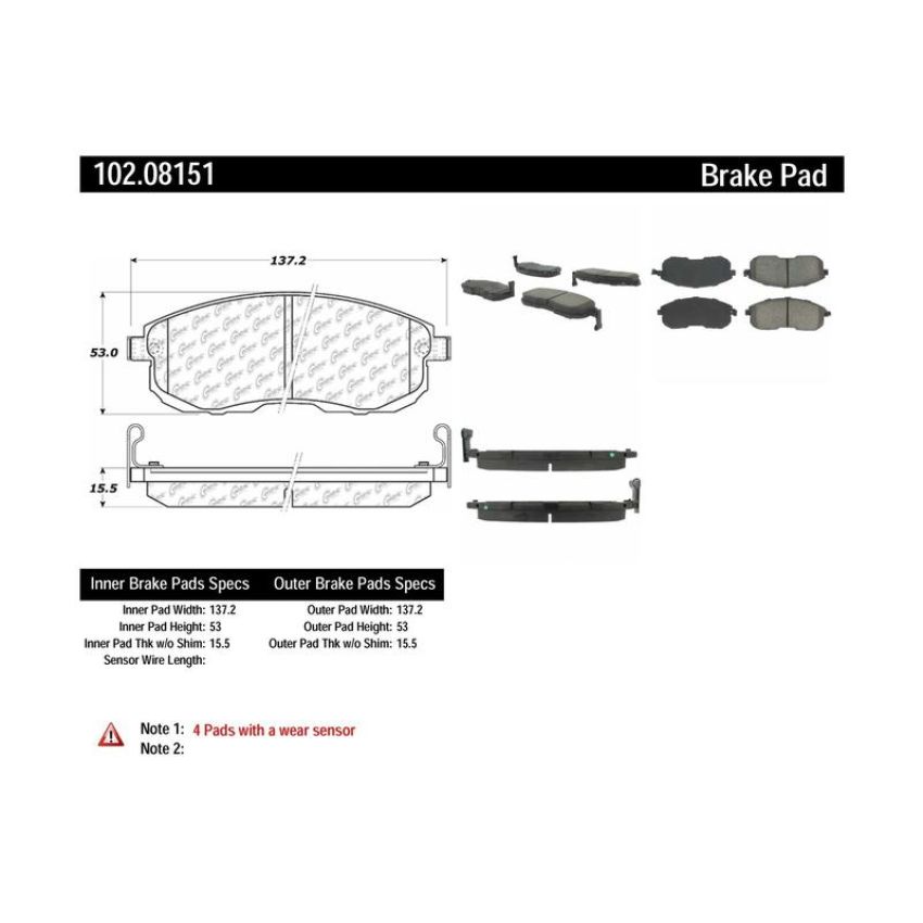 CENTRIC PARTS 102.08151 C-Tek Semi-Metallic Brake Pads with Shims