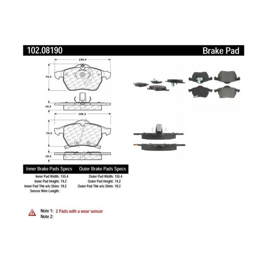 CENTRIC PARTS 102.08190 C-Tek Semi-Metallic Brake Pads with Shims