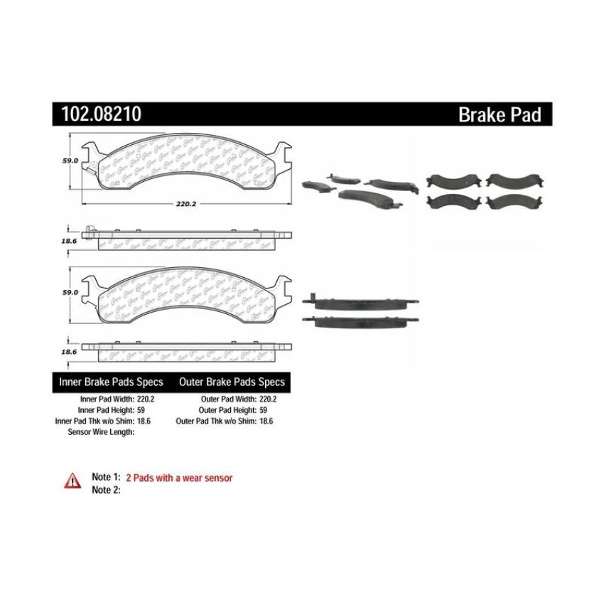 CENTRIC PARTS 102.08210 C-Tek Semi-Metallic Brake Pads with Shims