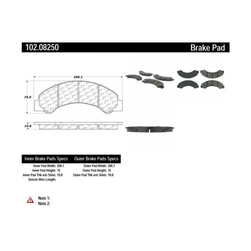 CENTRIC PARTS 102.08250 C-Tek Semi-Metallic Brake Pads with Shims