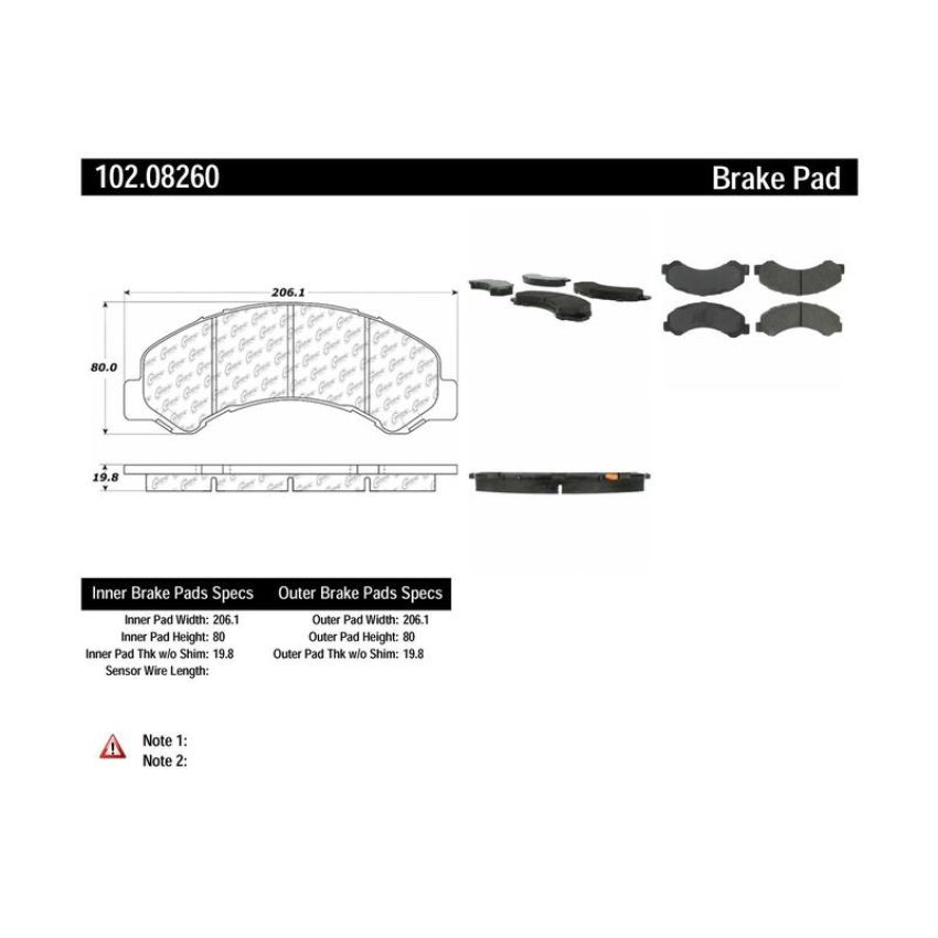 CENTRIC PARTS 102.08260 C-Tek Semi-Metallic Brake Pads with Shims