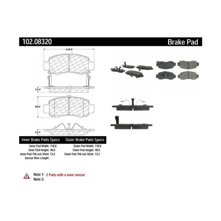 CENTRIC PARTS 102.08320 C-Tek Semi-Metallic Brake Pads with Shims