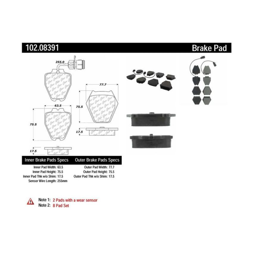 CENTRIC PARTS 102.08391 C-Tek Semi-Metallic Brake Pads with Shims