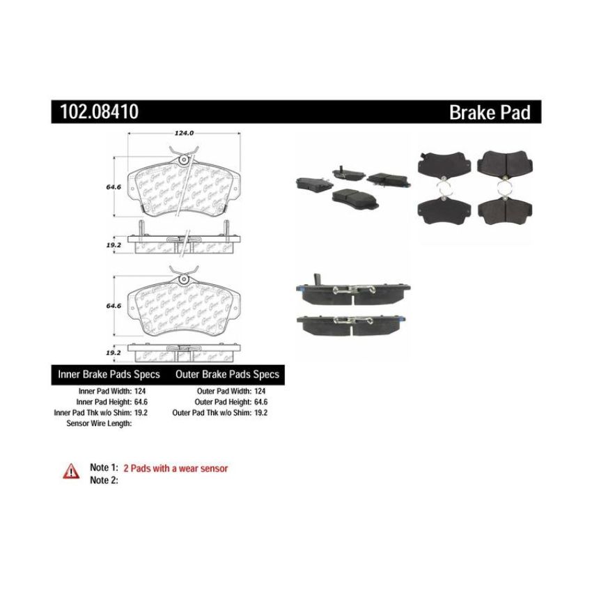 CENTRIC PARTS 102.08410 C-Tek Semi-Metallic Brake Pads with Shims