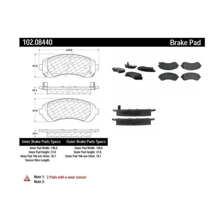 CENTRIC PARTS 102.08440 C-Tek Semi-Metallic Brake Pads with Shims