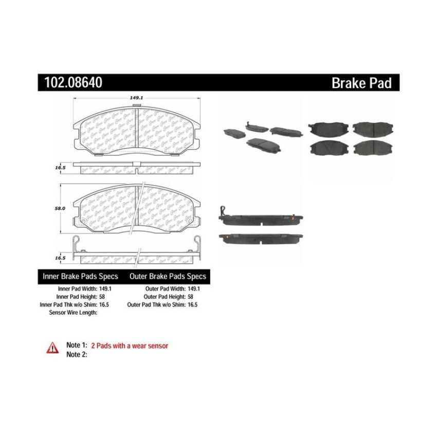 CENTRIC PARTS 102.08640 C-Tek Semi-Metallic Brake Pads with Shims