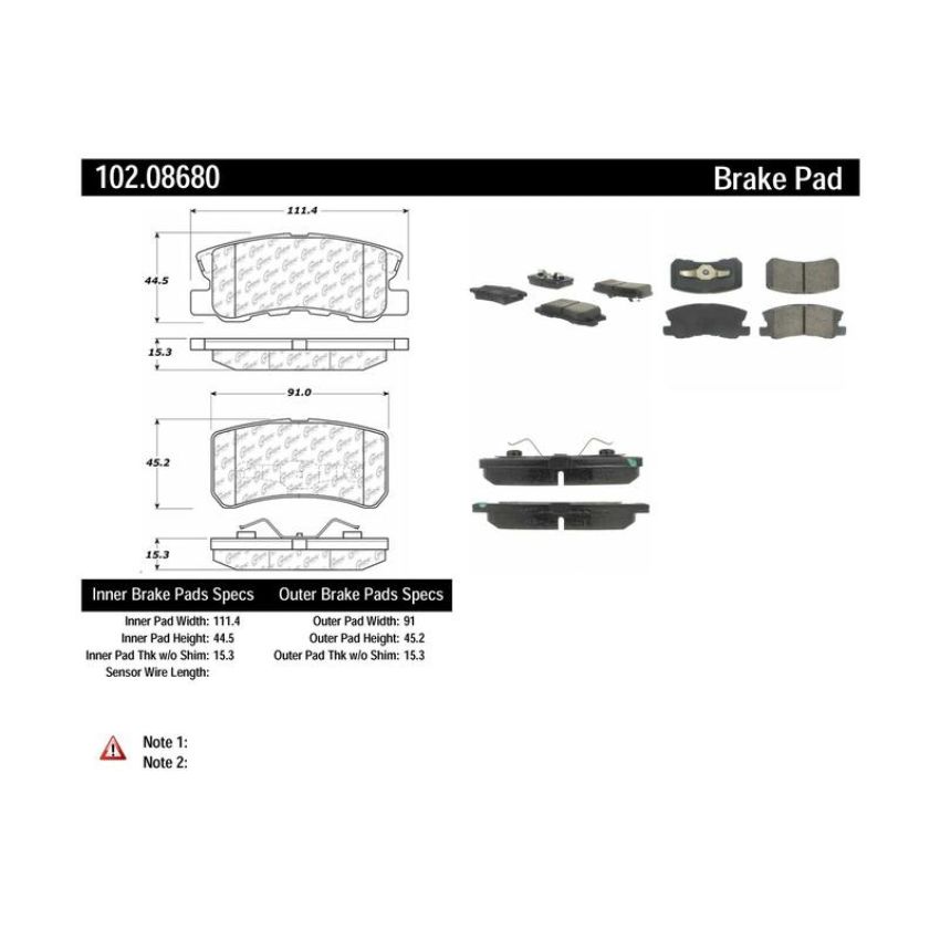 CENTRIC PARTS 102.08680 C-Tek Semi-Metallic Brake Pads with Shims