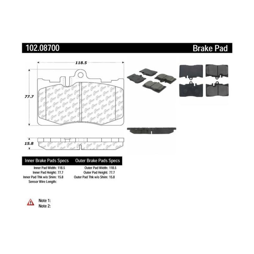 CENTRIC PARTS 102.08700 C-Tek Semi-Metallic Brake Pads with Shims