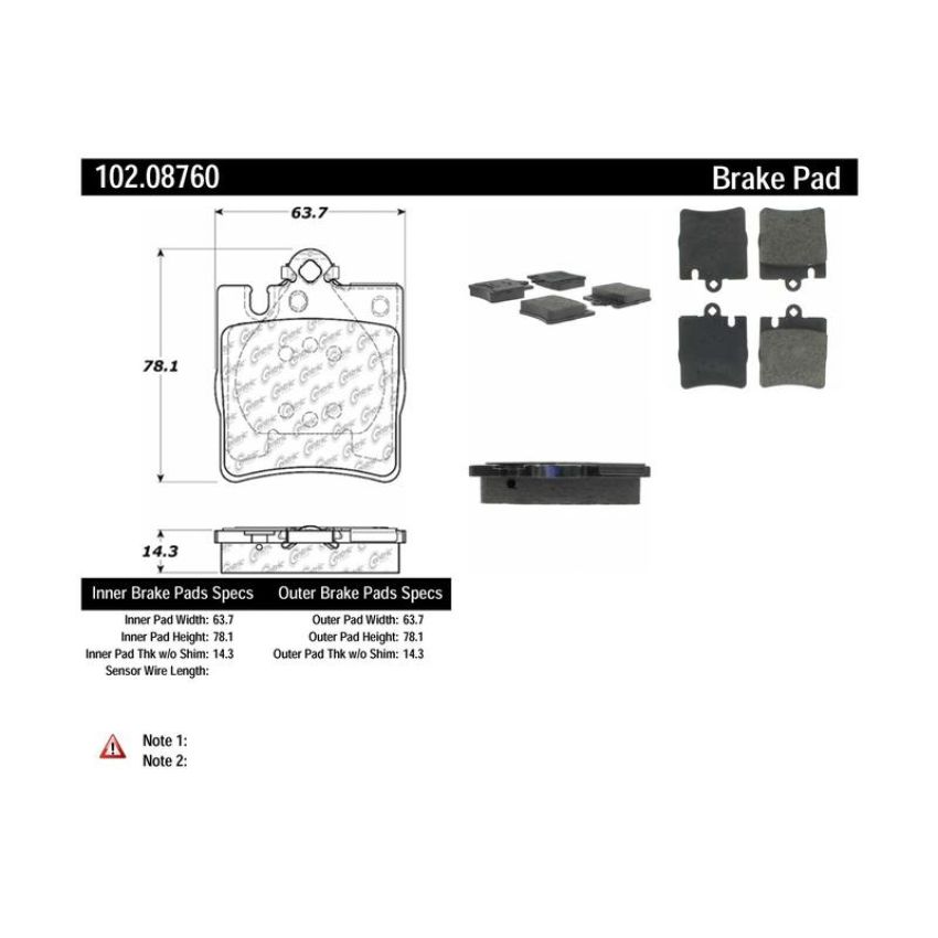 CENTRIC PARTS 102.08760 C-Tek Semi-Metallic Brake Pads with Shims