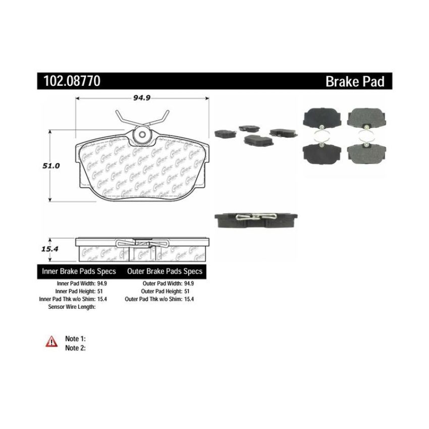 CENTRIC PARTS 102.08770 C-Tek Semi-Metallic Brake Pads with Shims
