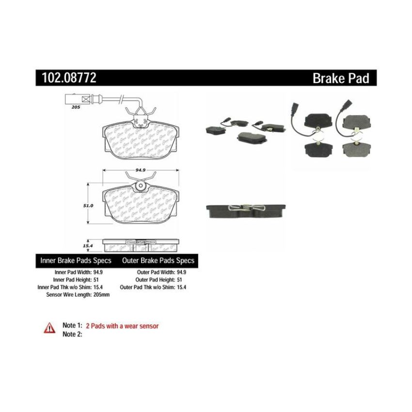 CENTRIC PARTS 102.08772 C-Tek Semi-Metallic Brake Pads with Shims