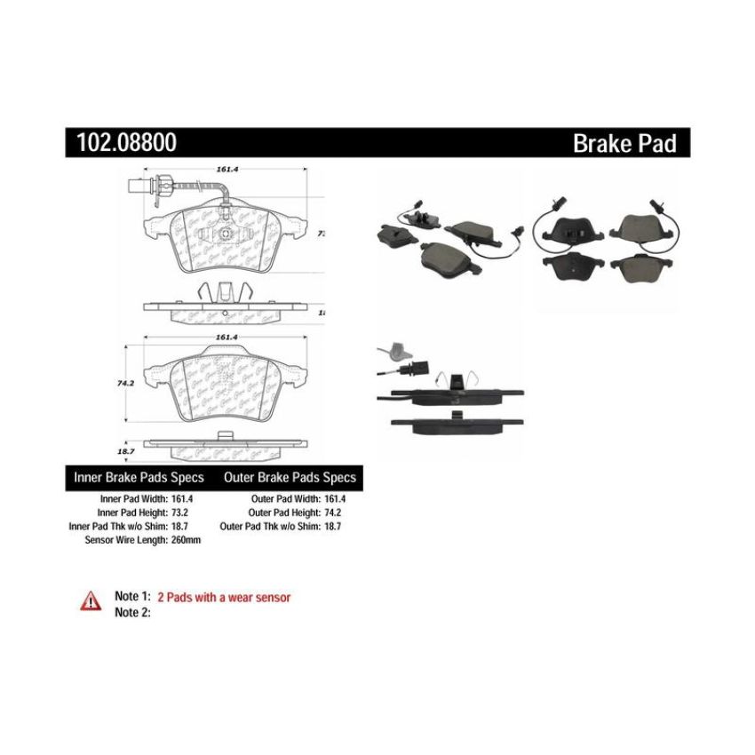 CENTRIC PARTS 102.08800 C-Tek Semi-Metallic Brake Pads with Shims