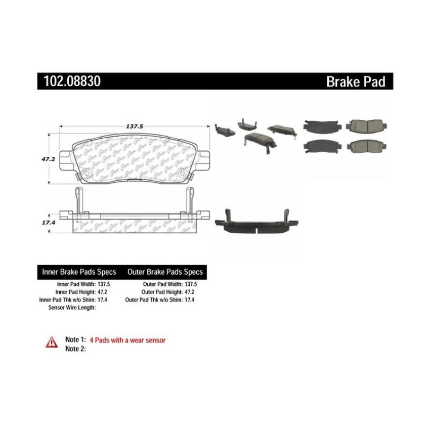 CENTRIC PARTS 102.08830 C-Tek Semi-Metallic Brake Pads with Shims