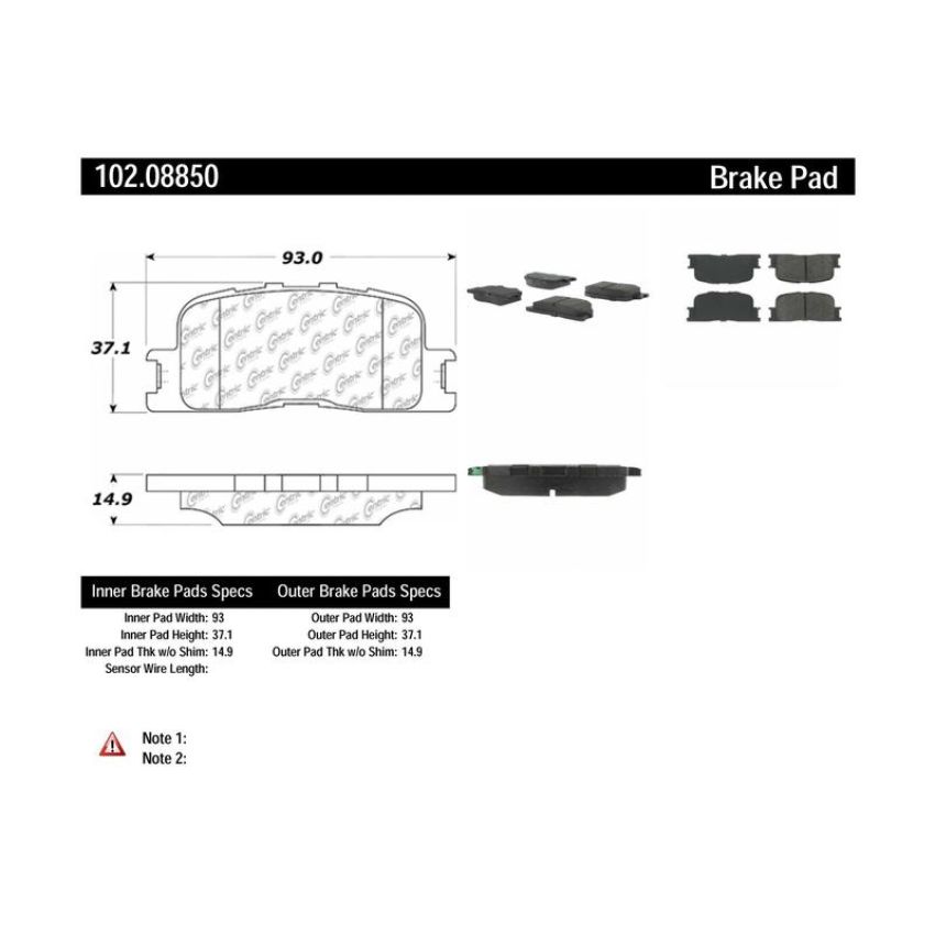 CENTRIC PARTS 102.08850 C-Tek Semi-Metallic Brake Pads with Shims