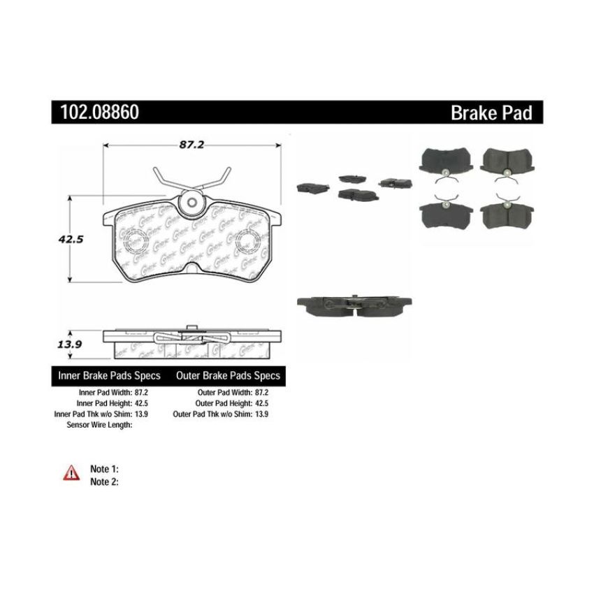 CENTRIC PARTS 102.08860 C-Tek Semi-Metallic Brake Pads with Shims