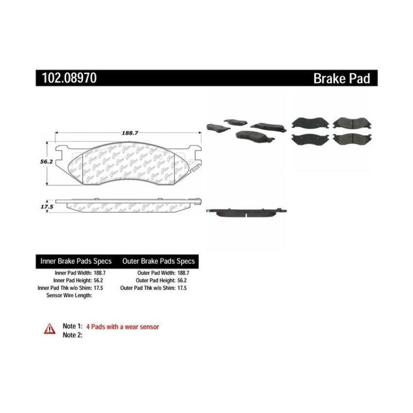CENTRIC PARTS 102.08970 C-Tek Semi-Metallic Brake Pads with Shims