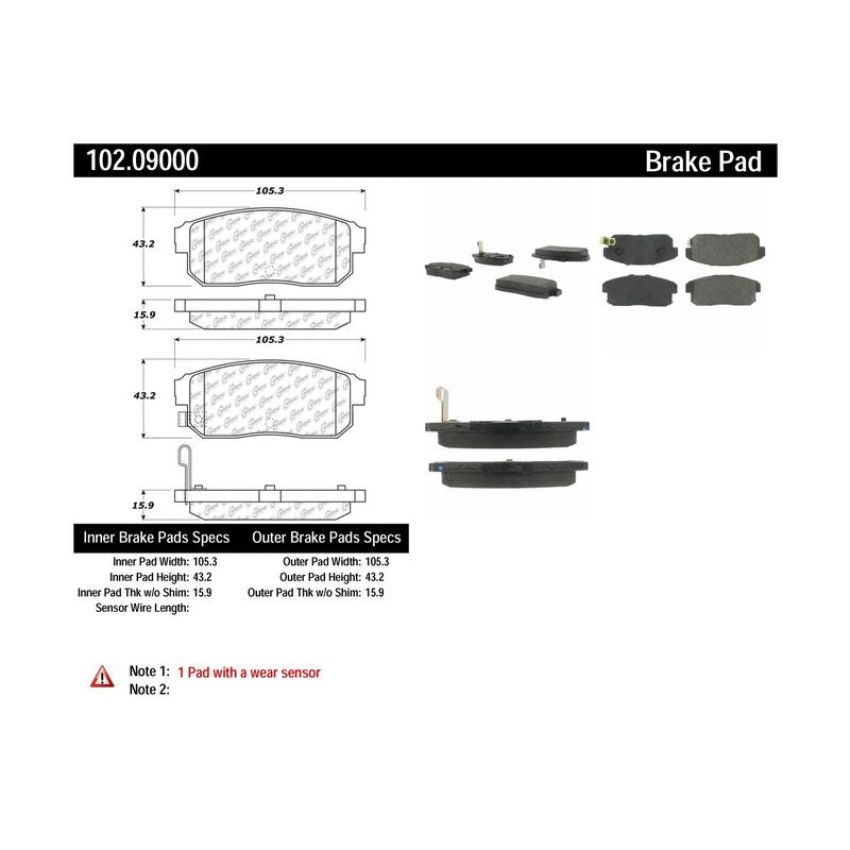 CENTRIC PARTS 102.09000 C-Tek Semi-Metallic Brake Pads with Shims