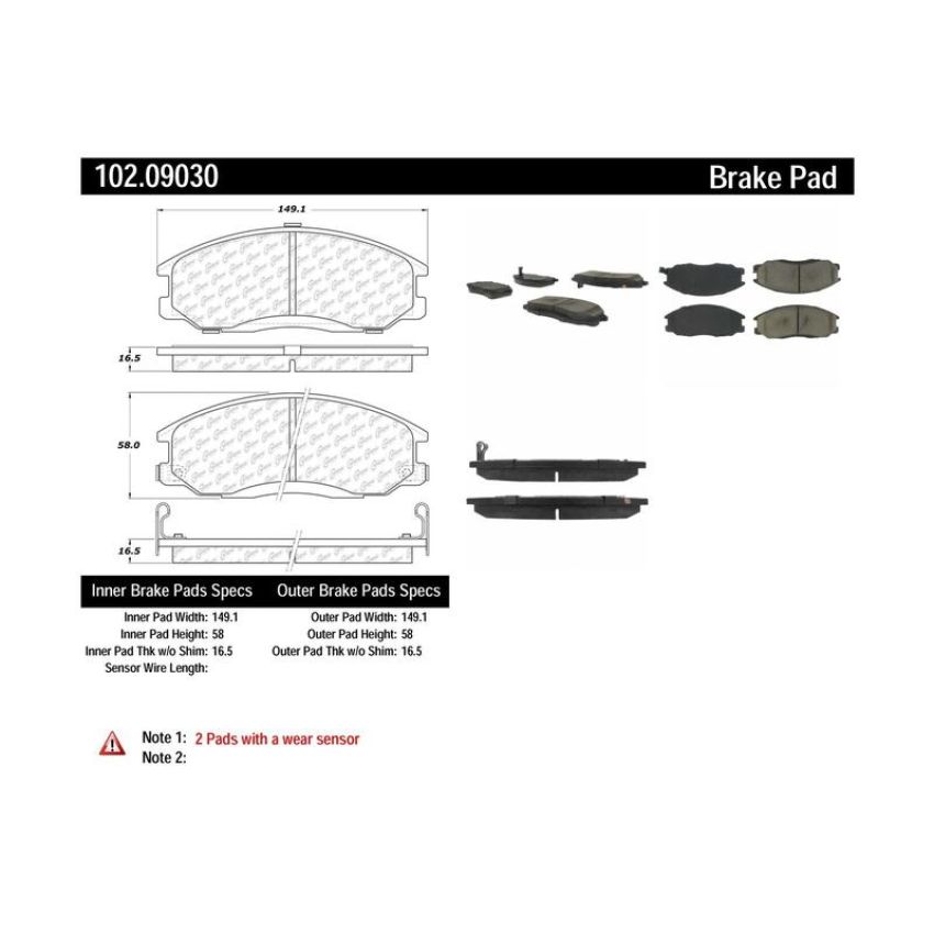 CENTRIC PARTS 102.09030 C-Tek Semi-Metallic Brake Pads with Shims