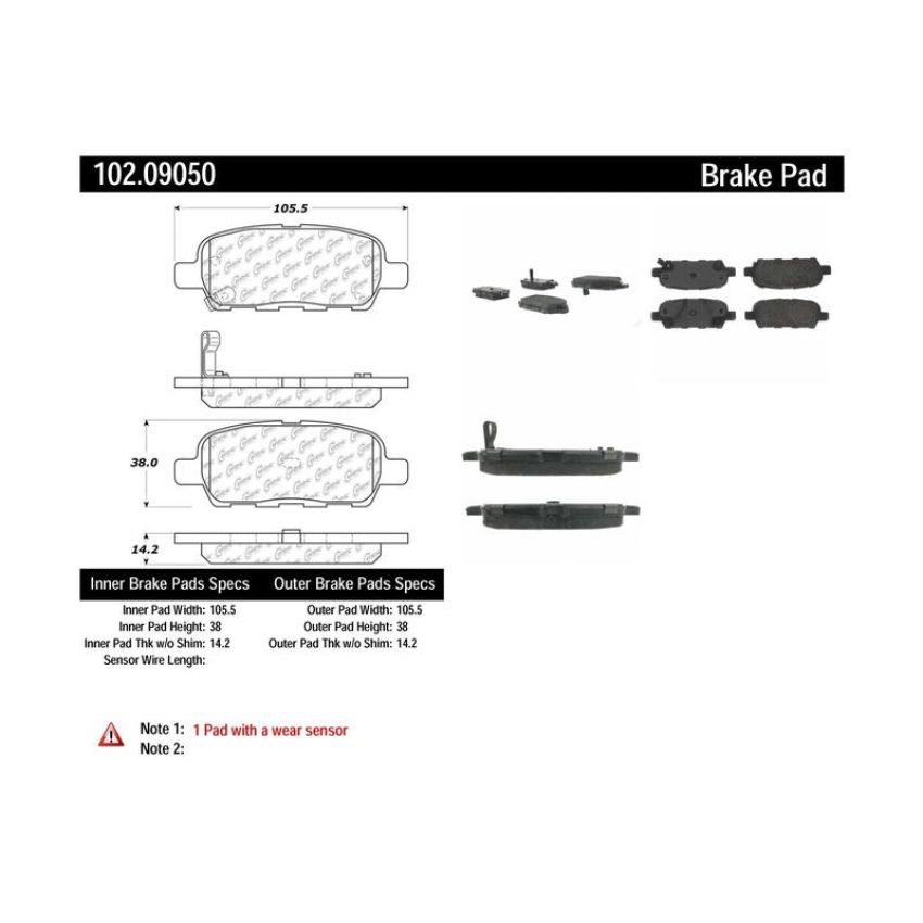 CENTRIC PARTS 102.09050 C-Tek Semi-Metallic Brake Pads with Shims