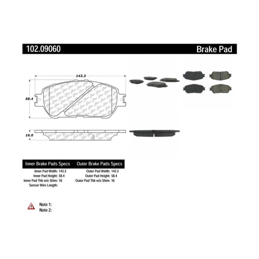 CENTRIC PARTS 102.09060 C-Tek Semi-Metallic Brake Pads with Shims