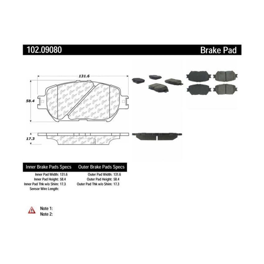 CENTRIC PARTS 102.09080 C-Tek Semi-Metallic Brake Pads with Shims