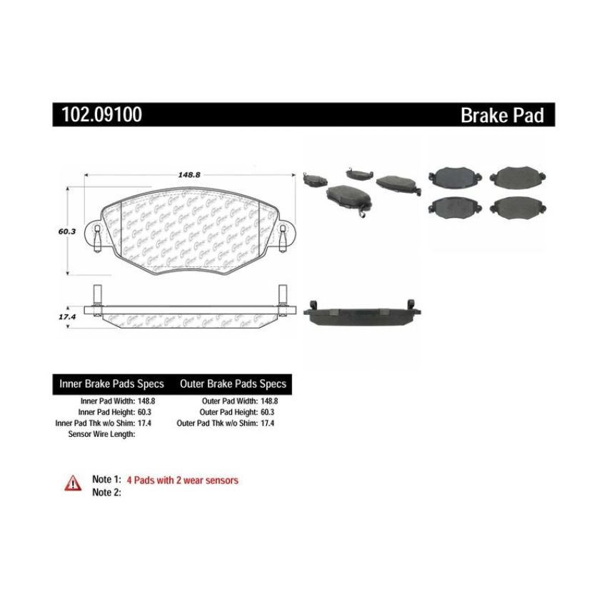 CENTRIC PARTS 102.09100 C-Tek Semi-Metallic Brake Pads with Shims