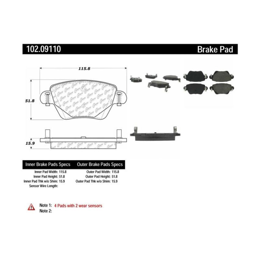 CENTRIC PARTS 102.09110 C-Tek Semi-Metallic Brake Pads with Shims