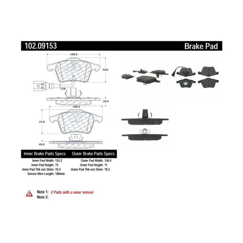CENTRIC PARTS 102.09153 C-Tek Semi-Metallic Brake Pads with Shims