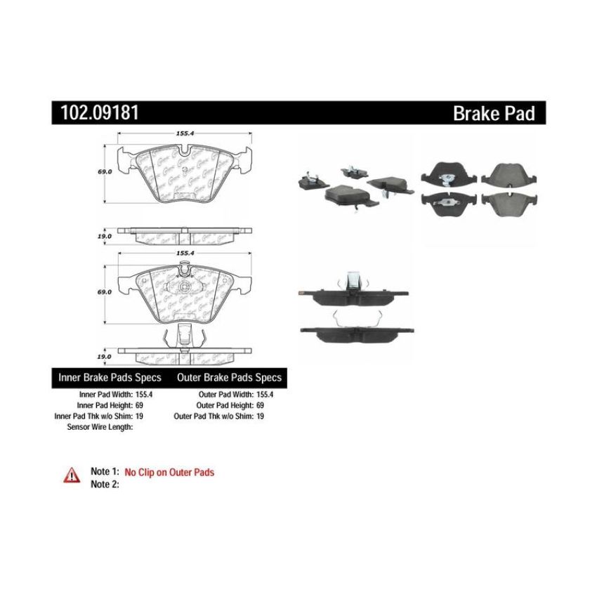 CENTRIC PARTS 102.09181 C-Tek Semi-Metallic Brake Pads with Shims