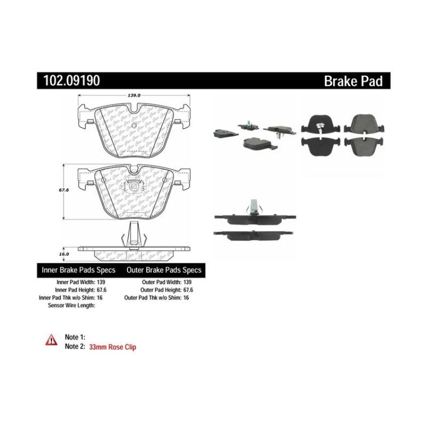 CENTRIC PARTS 102.09190 C-Tek Semi-Metallic Brake Pads with Shims
