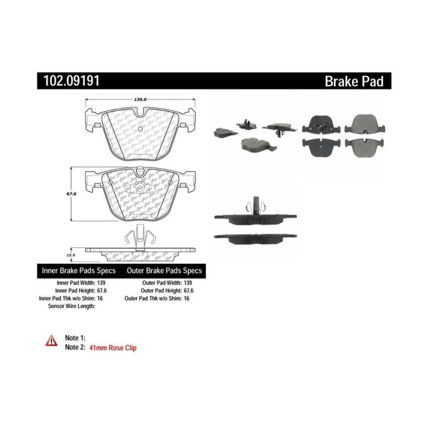 CENTRIC PARTS 102.09191 C-Tek Semi-Metallic Brake Pads with Shims