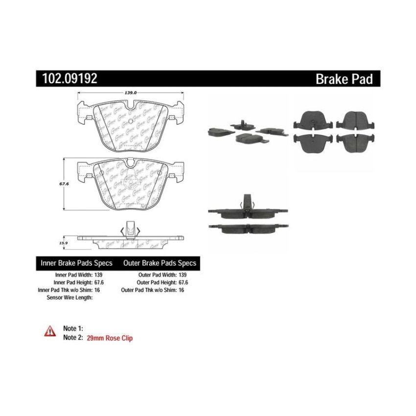 CENTRIC PARTS 102.09192 C-Tek Semi-Metallic Brake Pads with Shims