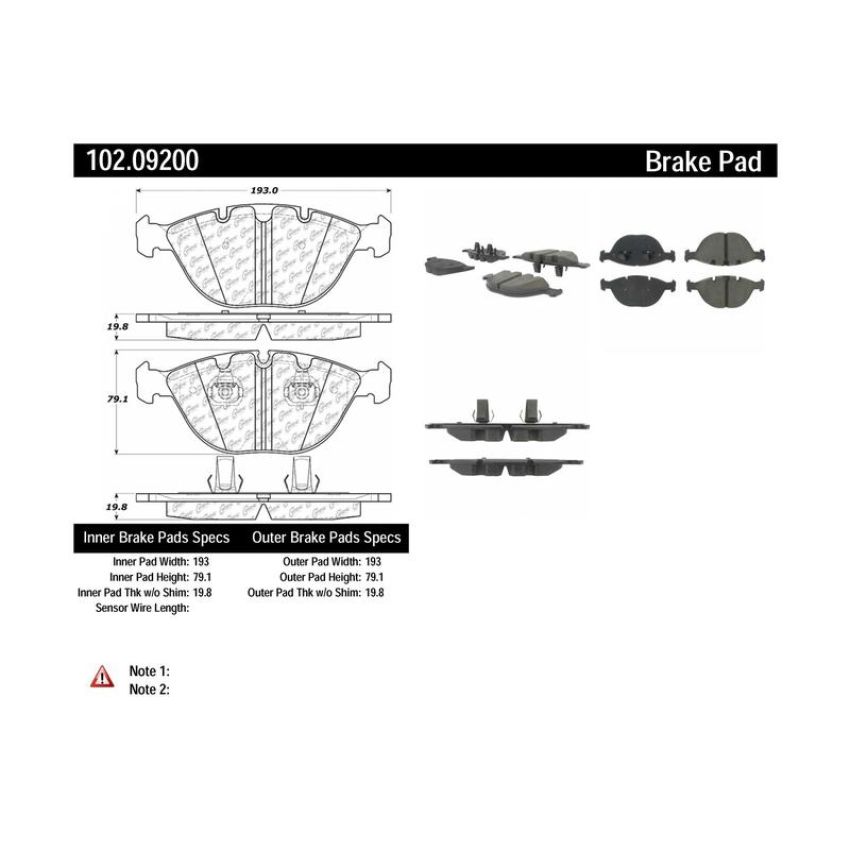 CENTRIC PARTS 102.09200 C-Tek Semi-Metallic Brake Pads with Shims