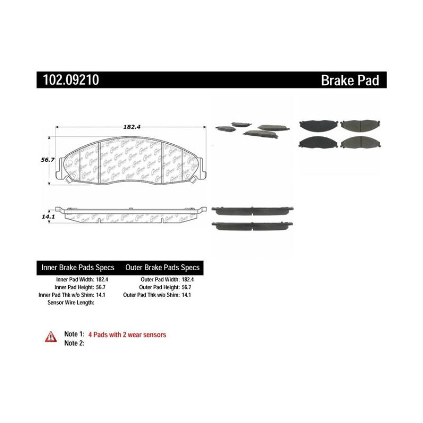 CENTRIC PARTS 102.09210 C-Tek Semi-Metallic Brake Pads with Shims