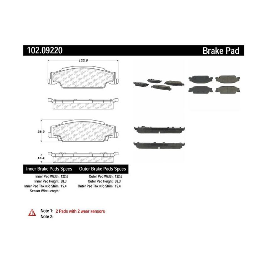 CENTRIC PARTS 102.09220 C-Tek Semi-Metallic Brake Pads with Shims