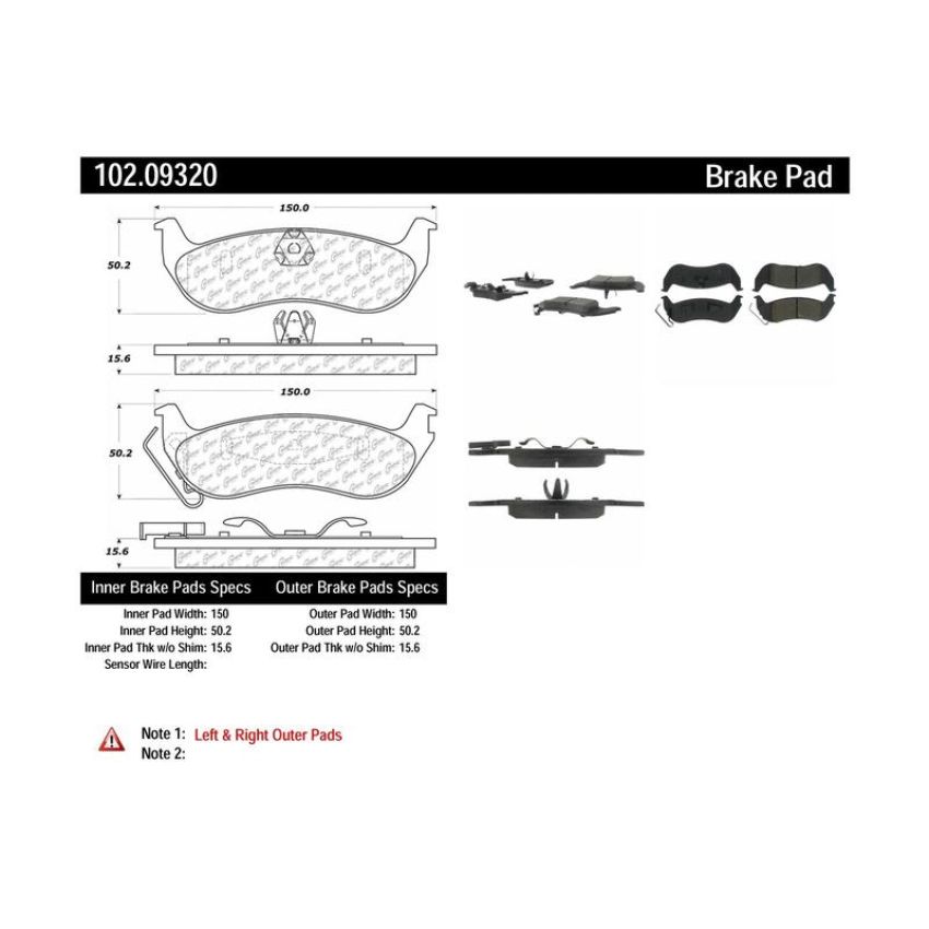 CENTRIC PARTS 102.09320 C-Tek Semi-Metallic Brake Pads with Shims