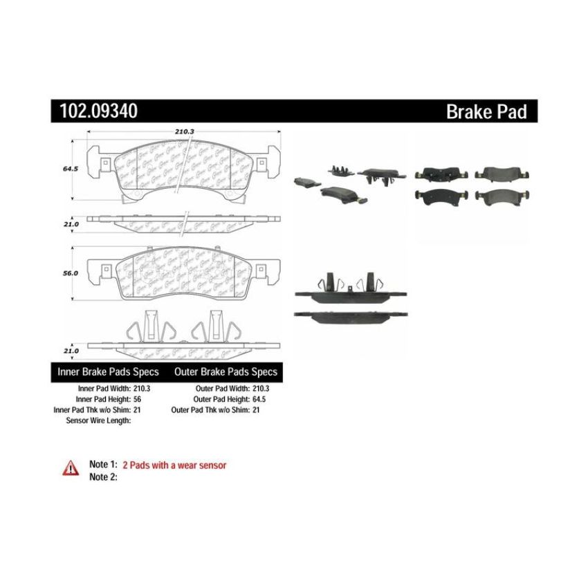 CENTRIC PARTS 102.09340 C-Tek Semi-Metallic Brake Pads with Shims